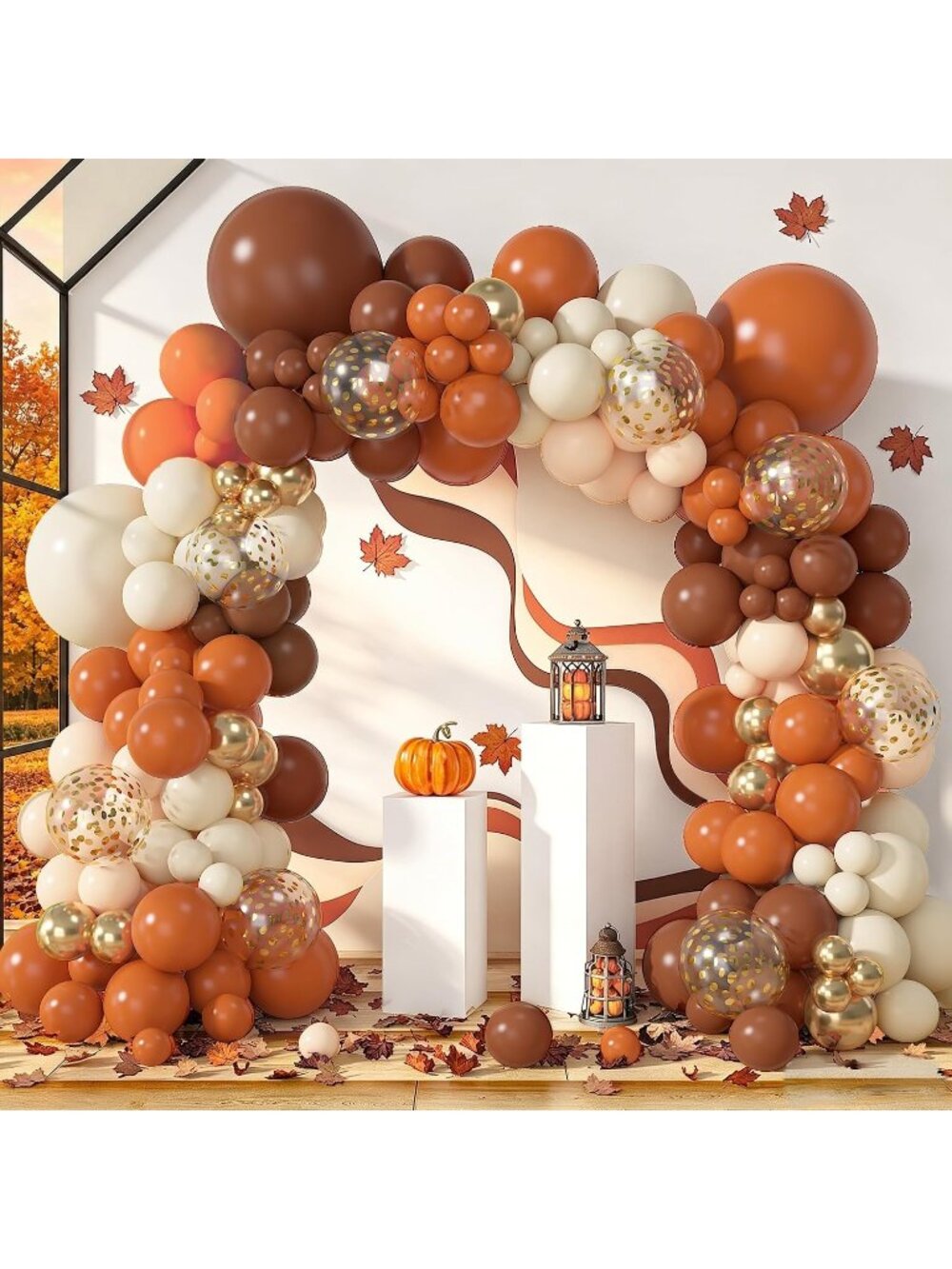 New 173Pcs Burnt Orange Coffee Brown Thanksgiving Balloons Arch Kit